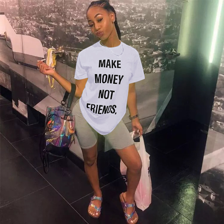 2020 Make More Money Not Friends Yellow Letter Leisure Sports Fashion Women T Shrts Tees Funny T Shirts MX200721