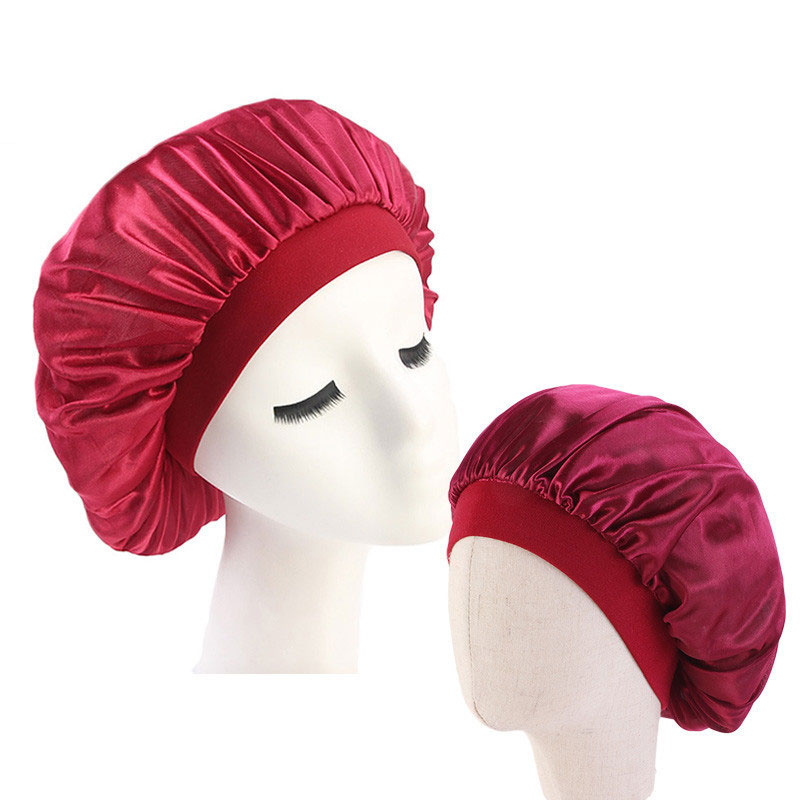 2pcs/set Solid Color Satin Caps Bonnet For Kids Mom Mother Children Sleep Beanie Headwrap Hat Hair Care