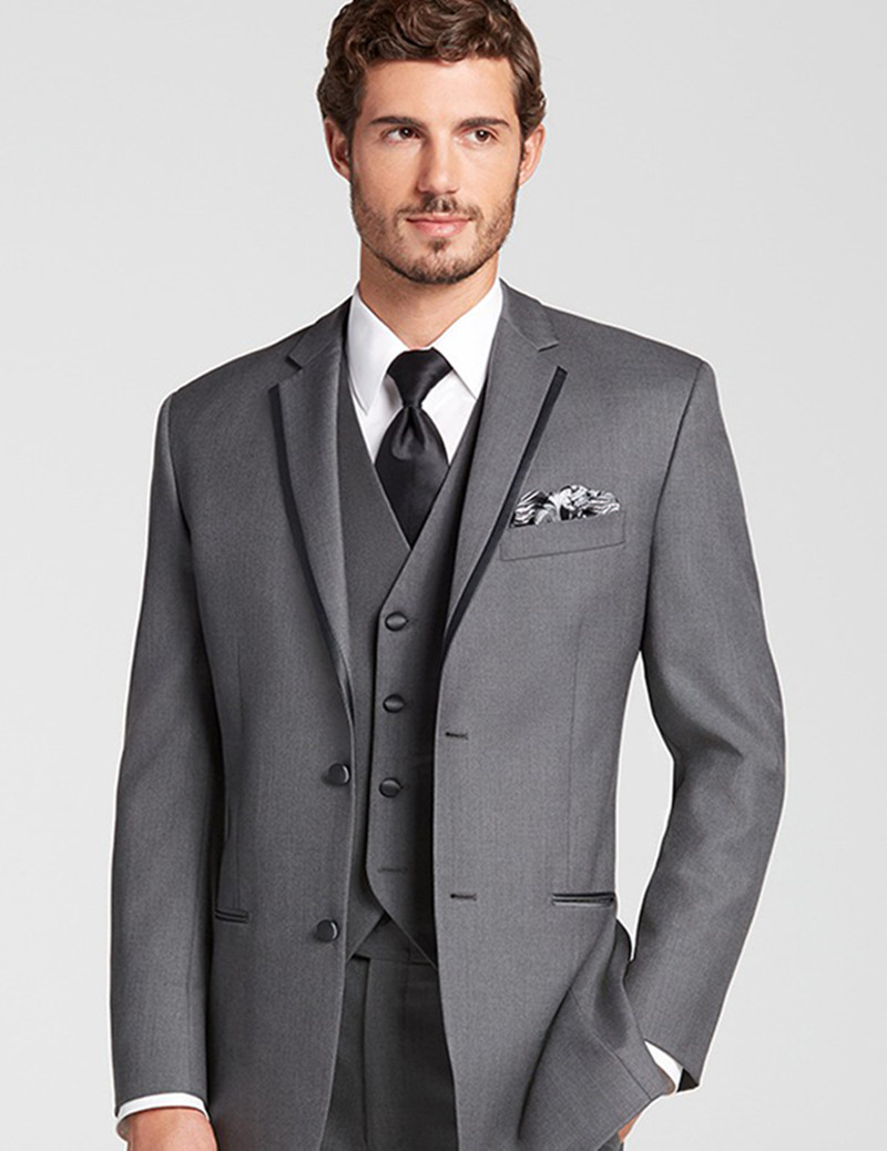 Single Breasted Grey Tailcoat Groom men suit Tuxedos Notch Lapel Groomsmen Man Mens Wedding Suits (Jacket+Pants+Vest)