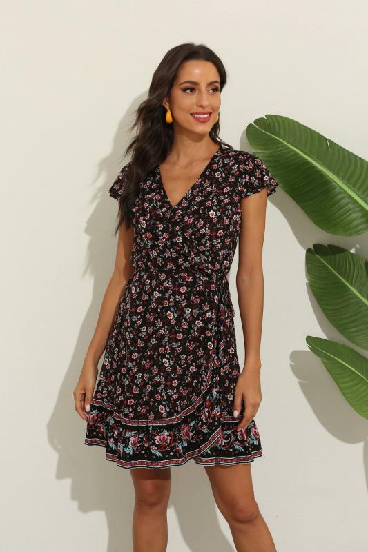 2020 Summer Women' New Mini Dress V-neck Black Wrap Dress Printing Floral Rayon Short Daisy Summer Boho Sweet Robes
2020 Summer Women' New Mini Dress V-neck Black Wrap Dress Printing Floral Rayon Short Daisy Summer Boho Sweet Robes