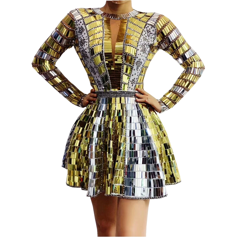 Shining Gold Silver Sequins Rhinestones Backless Dress DJ Singer Dancer Stage Wear Dance Team Mirrors Costume Party Show Clothes, As pic
Shining Gold Silver Sequins Rhinestones Backless Dress DJ Singer Dancer Stage Wear Dance Team Mirrors Costume Party Show Clothes, As pic