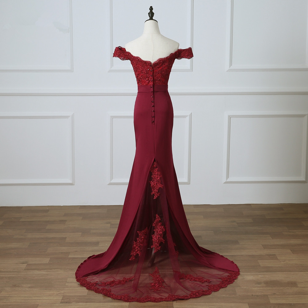 Burgundy Royal Blue Stretch Satin Mermaid Bridesmaid Dresses 2021 Off Shoulder Party Dress Elegant Formal Gowns