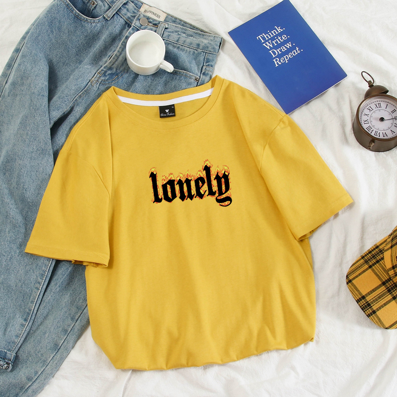 Men Women Unisex Lonely Flame T-Shirt 90s Hipster Grunge Graphic Tee Shirt Tumblr Fashion Cute Harajuku Top 10 Colors Plus Size MX200508