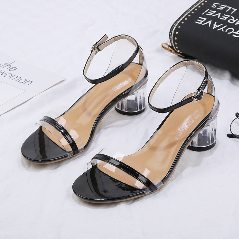 Women's shoes word buckle transparent sandals women's high heel summer new crystal heel thick shoes, Black
Women's shoes word buckle transparent sandals women's high heel summer new crystal heel thick shoes, Black