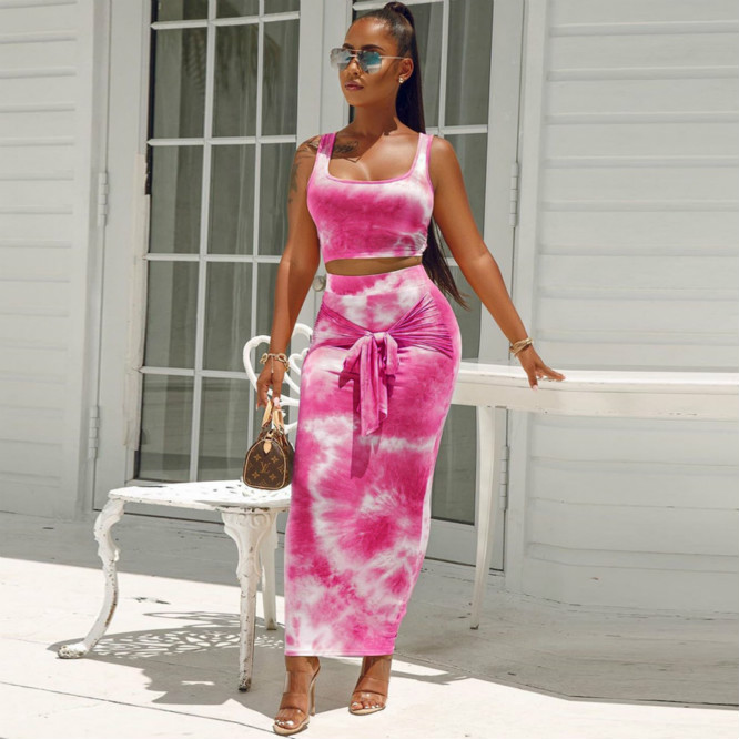 Sexy Womens Two Piece Dress Suits Fashion Tie-dye Camisole Lace-up Bag Hip Skirt Two-piece Suit Vest + Skirt with Bow 2020 New, Pink
Sexy Womens Two Piece Dress Suits Fashion Tie-dye Camisole Lace-up Bag Hip Skirt Two-piece Suit Vest + Skirt with Bow 2020 New, Pink