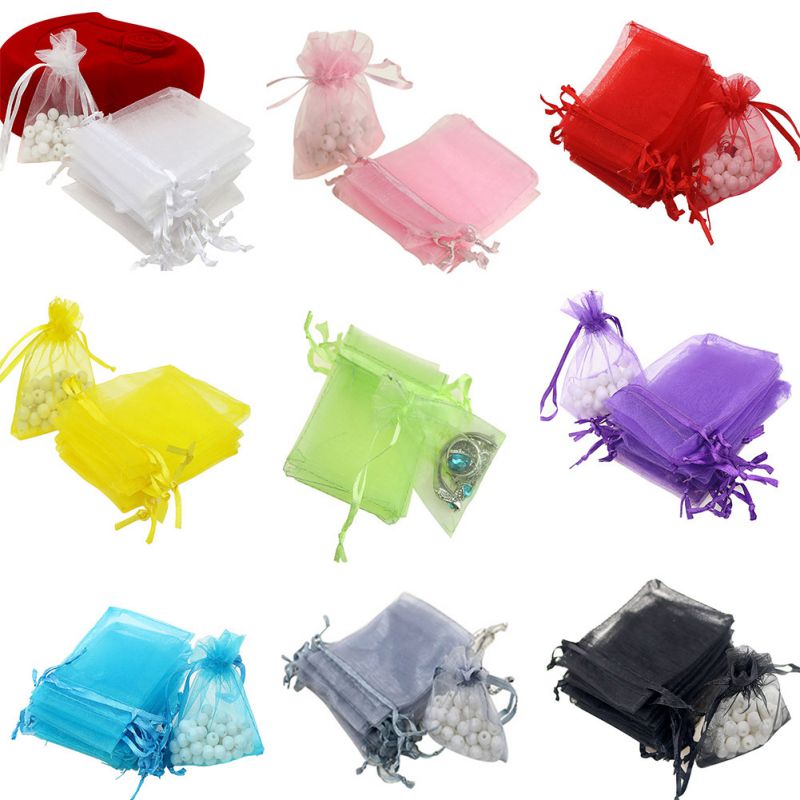 100pcs Organza Gift Bags Jewelry Packaging Bag Wedding Party Decoration Christmas Valentine's Day Candy Chocolate Gift Bags