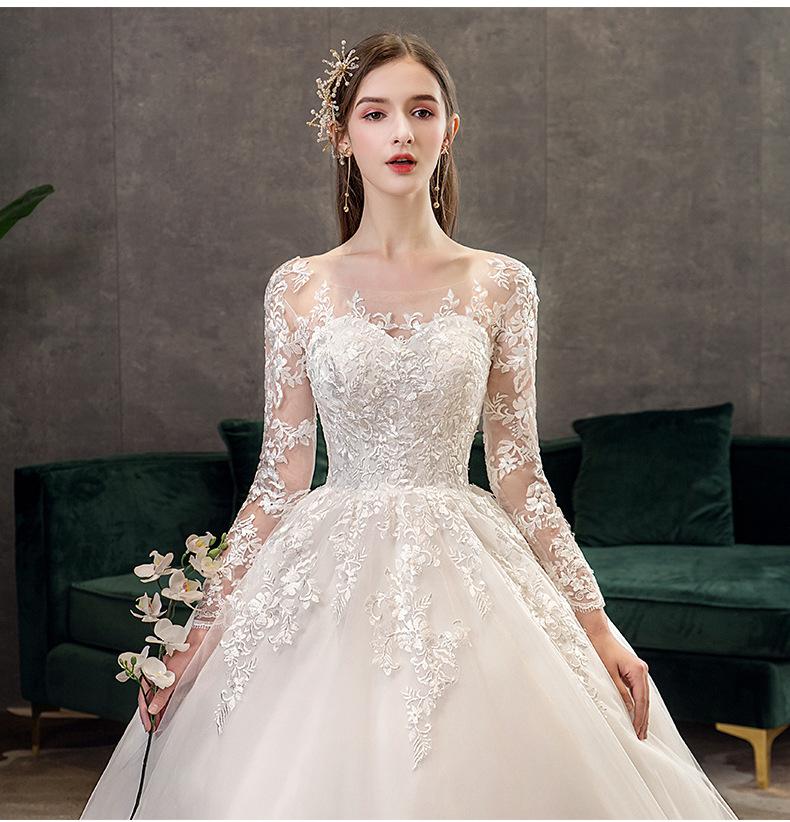 2021 New Vintage O Neck Full Sleeve Wedding Dress Illusion Simple Lace Embroidery Custom Made Bridal Gown Vestido De Noiva