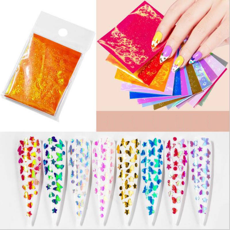 16 Sheets/set Aurora Flame Nail Sticker Holographic Colorful Fire Reflections Nail Decal Self-adhesive Foils DIY Nail Art Decoration Decoracion De Una