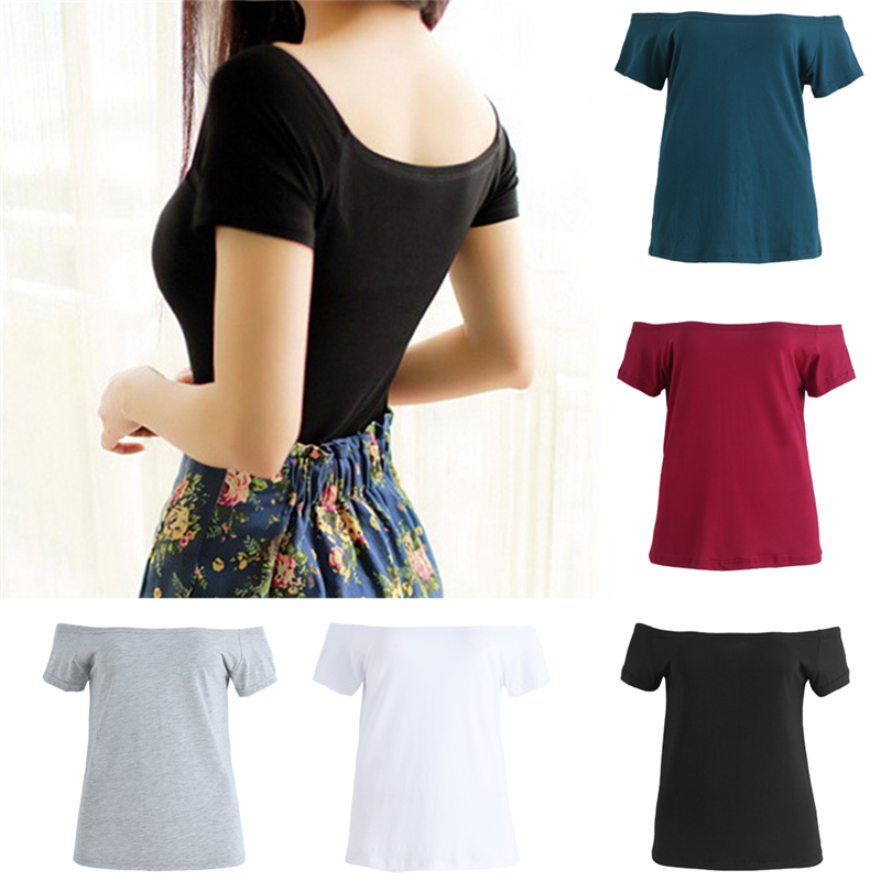 New 2020 Summer Fashion Sexy Off The Shoulder Tops For Women Casual Short Sleeve Cotton T-shirts Black White Red Gray Blue Color
New 2020 Summer Fashion Sexy Off The Shoulder Tops For Women Casual Short Sleeve Cotton T-shirts Black White Red Gray Blue Color