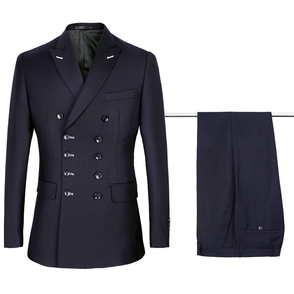 Black Men Suits Slim Fit New Fashion Suit Double Breasted Peak Lapel Navy Blue Wedding Groom Party Prom Skinny Costume