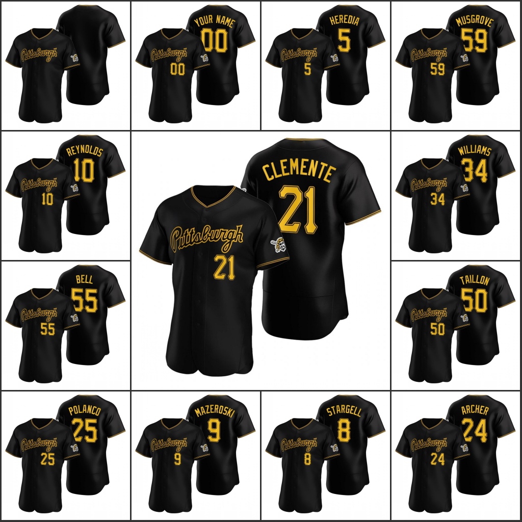 Pittsburgh Pirates #21 Roberto Clemente 24 Chris Archer 8 Willie Stargell Men Women Youth Custom Black 2020 Alternate Jersey
Pittsburgh Pirates #21 Roberto Clemente 24 Chris Archer 8 Willie Stargell Men Women Youth Custom Black 2020 Alternate Jersey