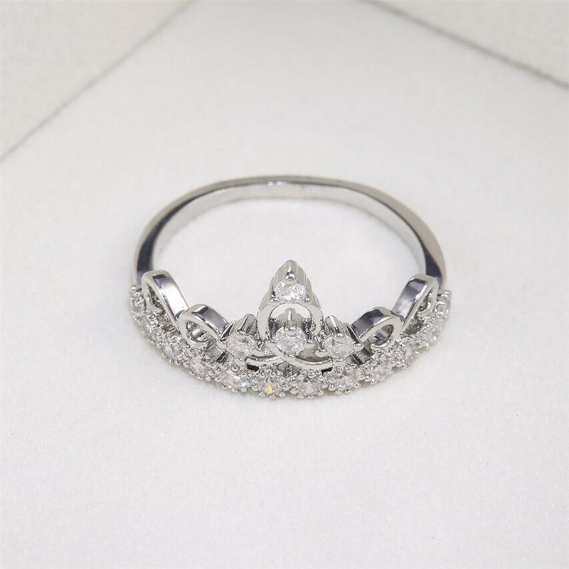 Size 6-10 Classical Jewelry Handmade Popular 925 Sterling Silver White Topaz CZ Diamond Gemstones Party Women Wedding Crown Band Ring Gift