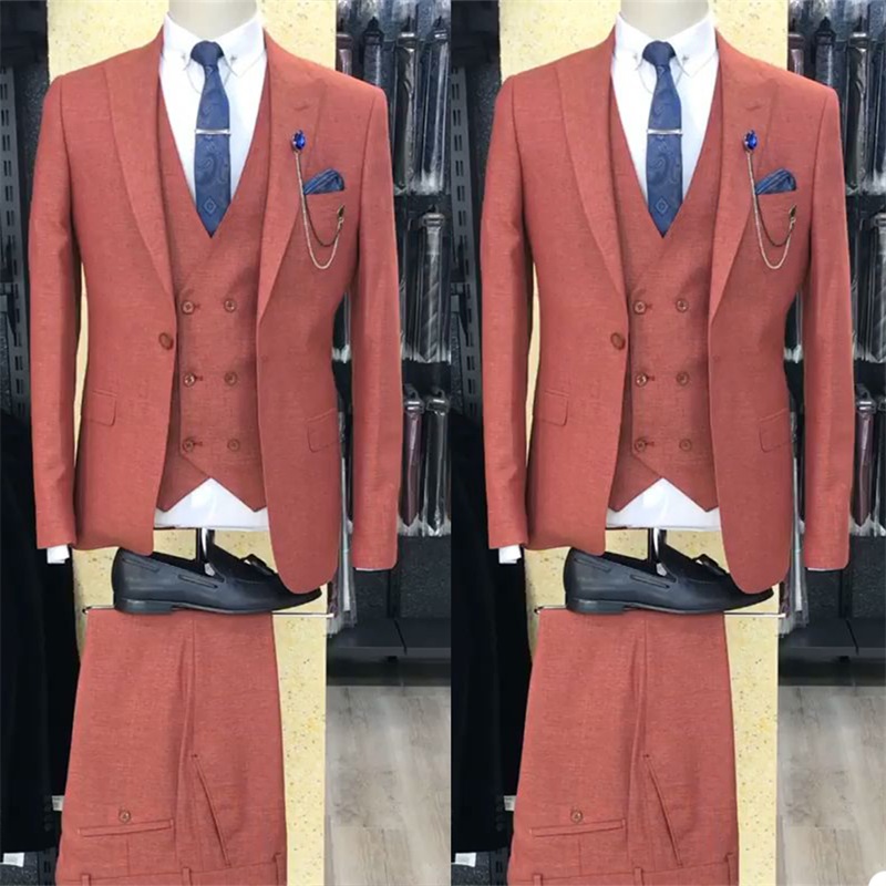 3piece hot sale men suits custom made fit slim plaid onebutton cotton blend party formal wear business suit for man