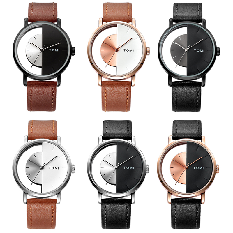 Unique Watch Transparent Dial Unisex Watches For Men Women Couple Fashion Simple Leather Man Wristwatch Male Female Quartz Reloj CX200720