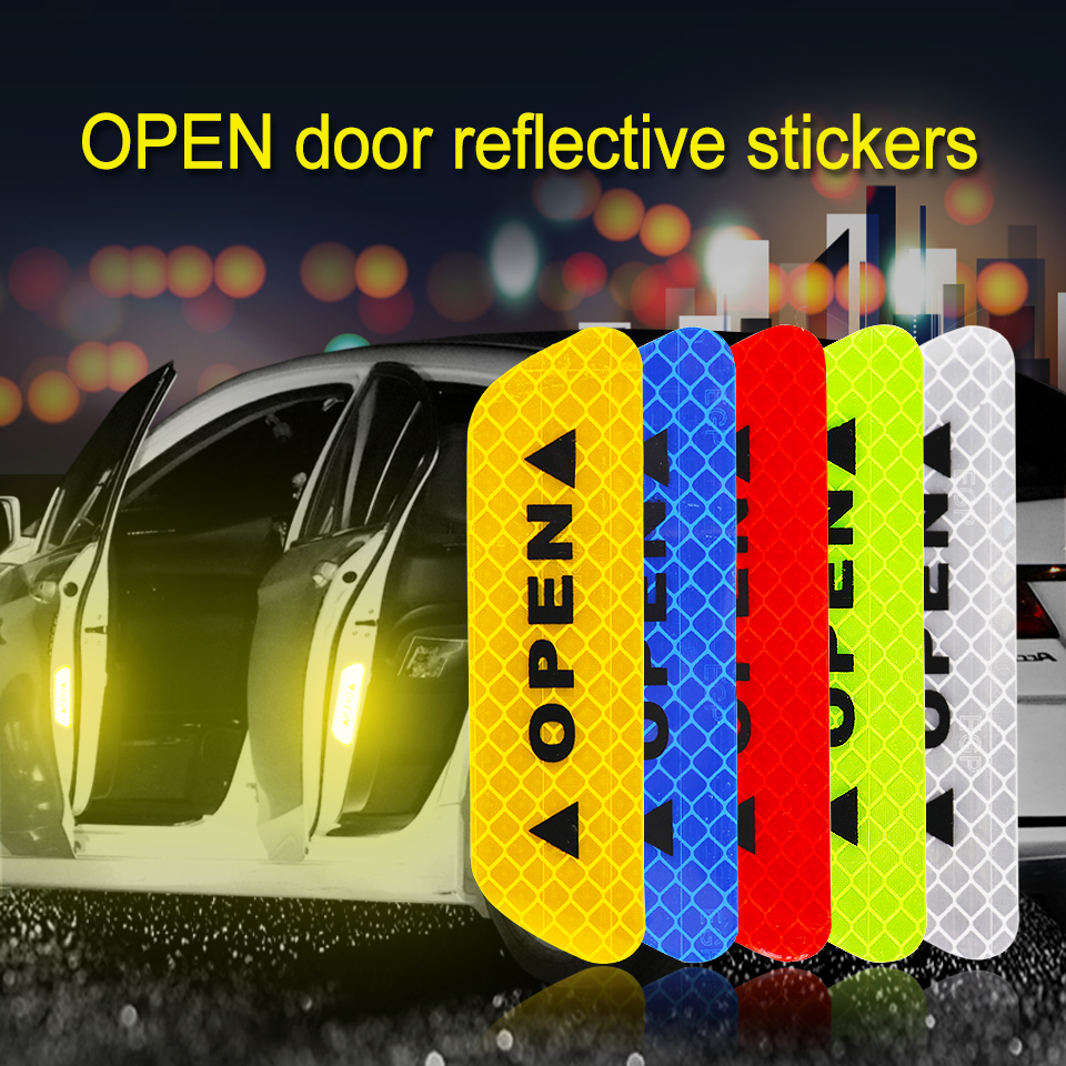 

4Pcs/Lot Car Door Stickers Open Reflective Warning Stickers Car Security Conspicuity Safety Caution Warning Car Truck Trailer Accessories, Yellow