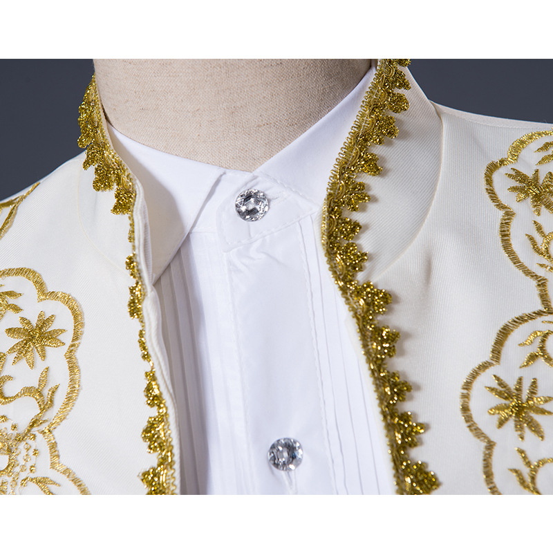 Royal Vintage Fashion New Court Men Suit Opera Drama Performance European Earl Gold Appliqued Men Long Coat Party Wear