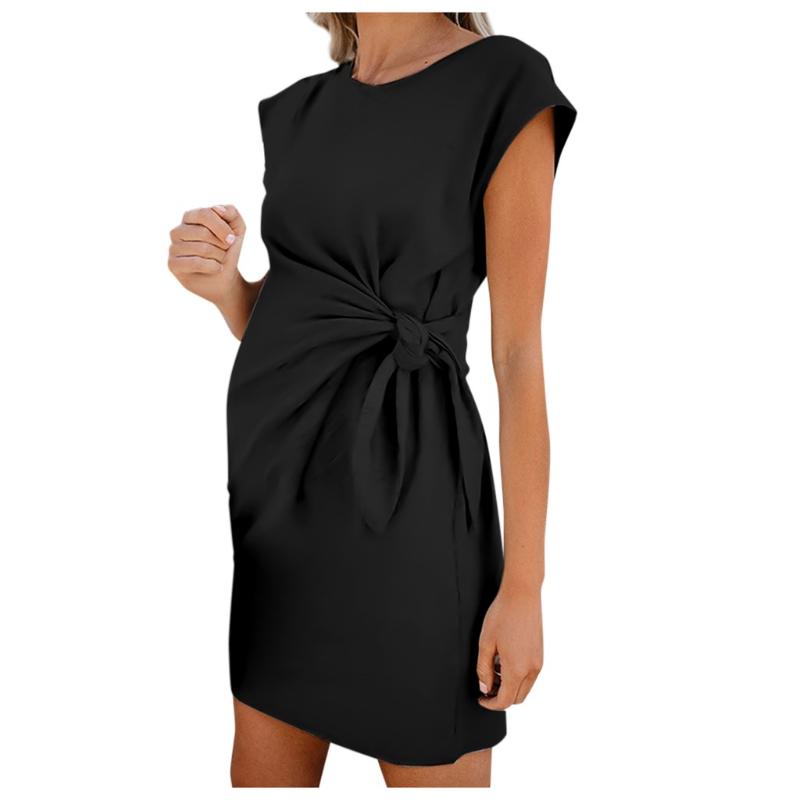 Women Maternity Dresses Loose Nursing Wrap High Waist Dress Short Sleeve Double Layer Comfortable Solid Pregnant Dresses