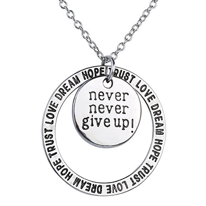 Never Give Up Necklace Dream Catching Inspirational Maxim Collar Literary Style Vintage Silver Necklaces Pendants Men Women Jewelry ps0940
Never Give Up Necklace Dream Catching Inspirational Maxim Collar Literary Style Vintage Silver Necklaces Pendants Men Women Jewelry ps0940