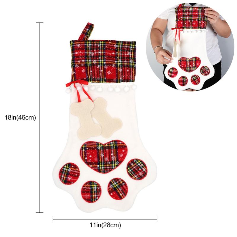 Christmas Stockings Gift Bag Decor for New Year 2020 Plaid Christmas Gift Bags Pet Stocking Socks Xmas Tree Hanging Pendant