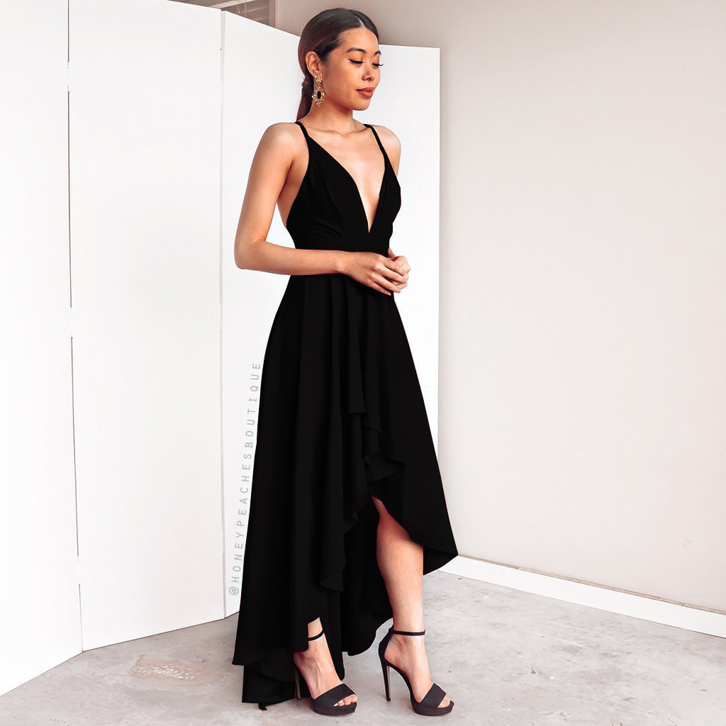 Burgundy Dress For Party Elegant A Line Deep V Neck Spaghetti Strap High Low Sexy Bridesmaid Dresses With Cross Back Evening Dress