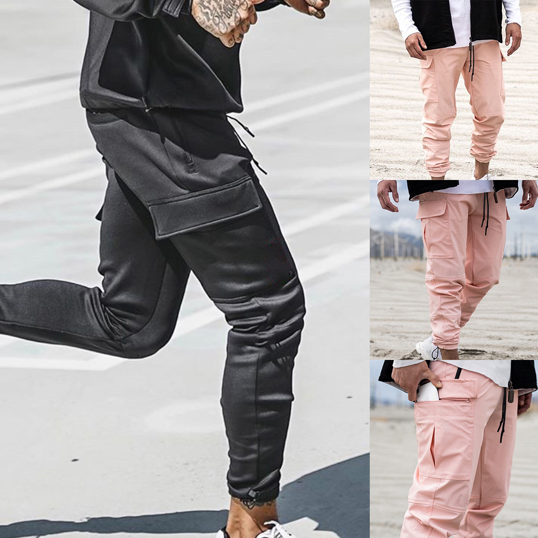 Mens Summer Sports Trousers Outdoor Running Training Fiess Waterproof Drawstring Pants With Pockets Asian Size B4