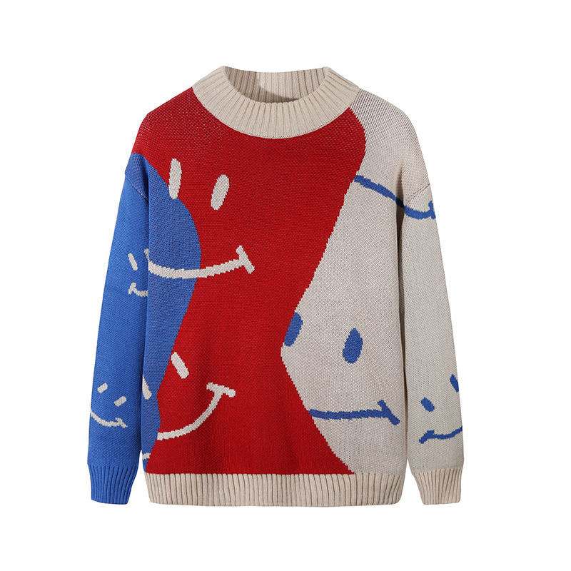 Smile Embroidery Sweater Men Fashion Korean Pullovers Cotton Mens Designer Pattern Sweater O Neck Winter Clothes Oversized New, Red blue 
Smile Embroidery Sweater Men Fashion Korean Pullovers Cotton Mens Designer Pattern Sweater O Neck Winter Clothes Oversized New, Red blue