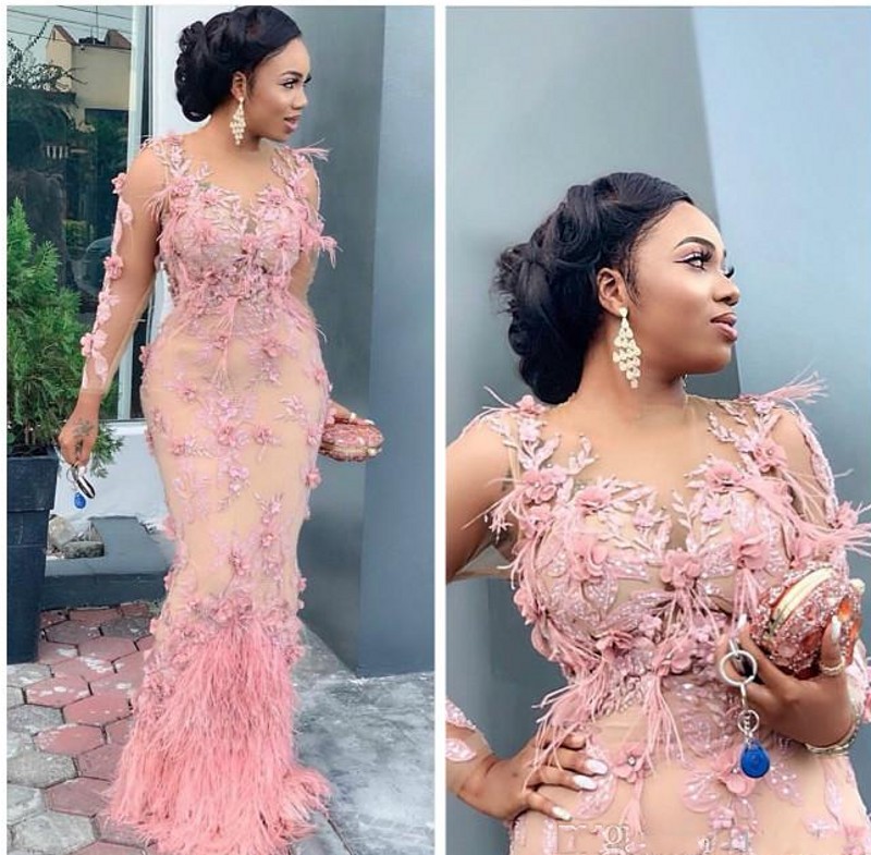 Luxurious Aso Ebi Arabic Mermaid Evening Dresses Lace Beaded Long Sleeves Prom Dress Feather Formal Party Second Reception Gowns