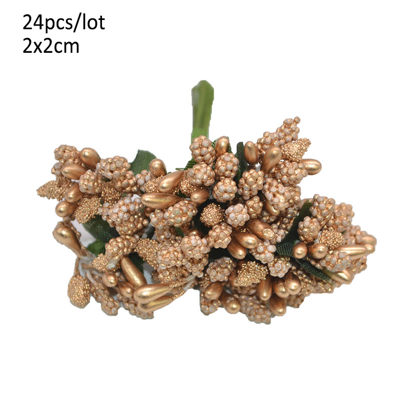 Decorative Flowers & Wreaths Gold Artificial Flower Fruit Stamens Cherry Stamen Berries Bundle DIY Cake Christmas Wedding Gift Box Decor