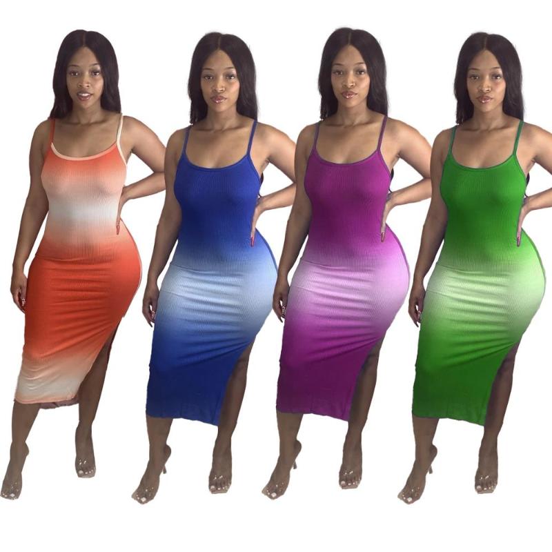 Women Gradient Print Spaghetti Strap Side Split Sleeveless Bodycon Midi Dress Sexy Party Club Bandage Pencil Dresses, Blue
Women Gradient Print Spaghetti Strap Side Split Sleeveless Bodycon Midi Dress Sexy Party Club Bandage Pencil Dresses, Blue