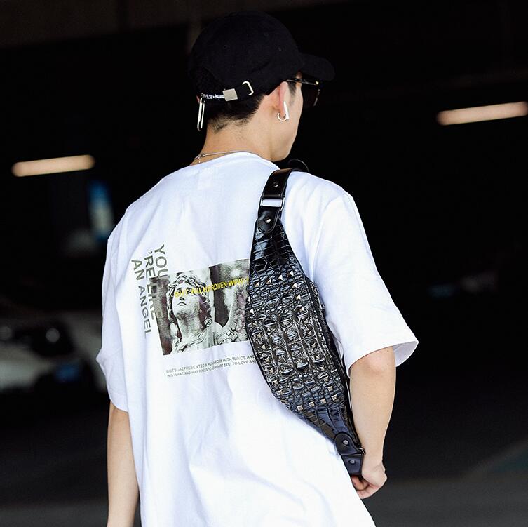 men handbag crocodile leather chest bag multifunctional rivet outdoor leisure messenger bags personalized crocodiles sports shoulder handbags, Black
men handbag crocodile leather chest bag multifunctional rivet outdoor leisure messenger bags personalized crocodiles sports shoulder handbags, Black