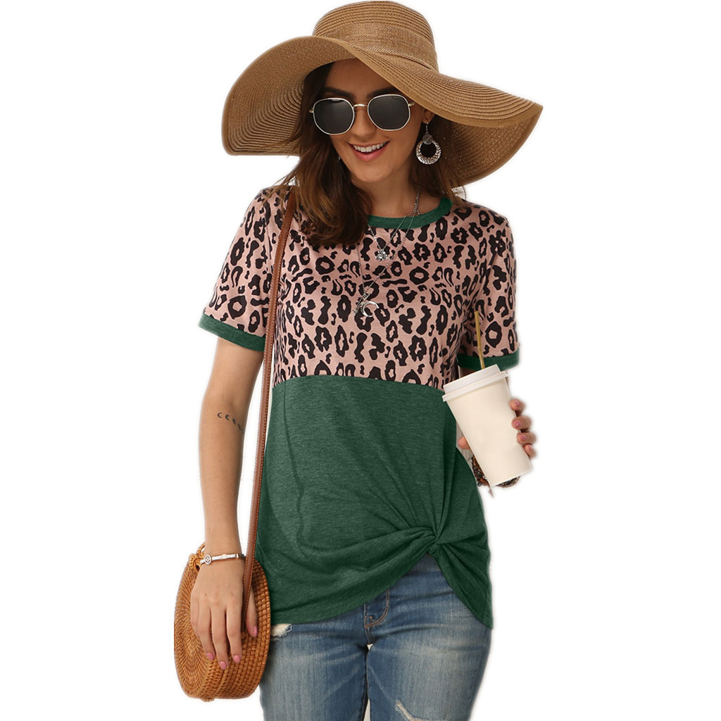 Spot T-Shirt spring and summer fashion casual round neck leopard short-sleeved women support mixed batch