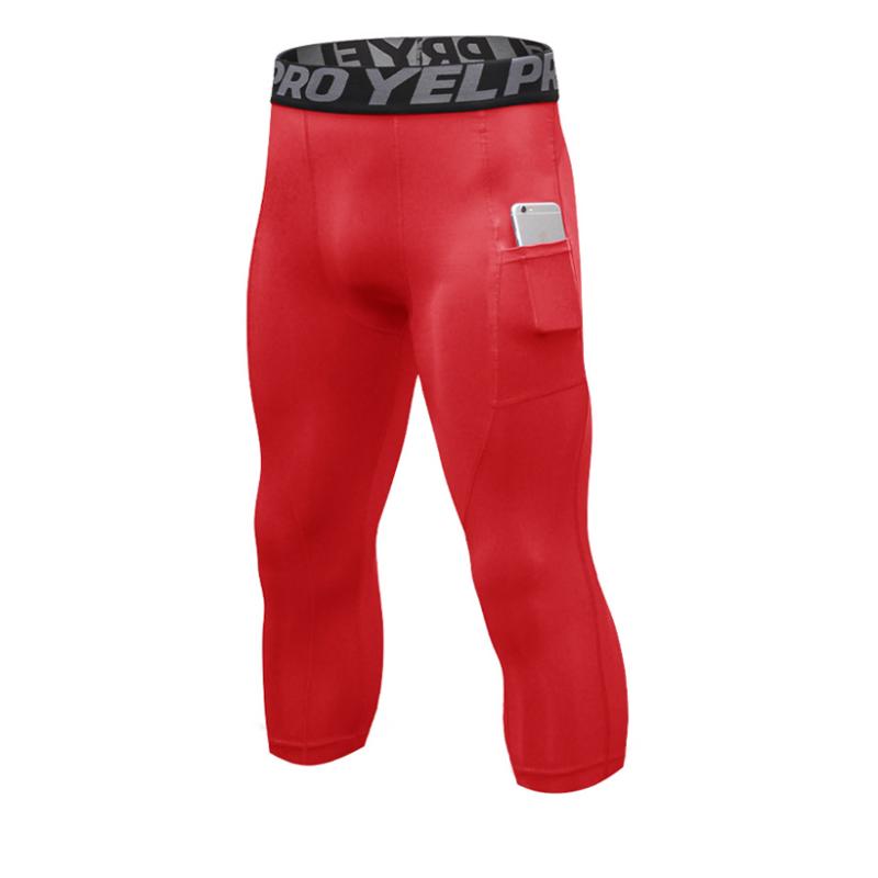 3/4 Length Compression Pants Men Basketball Leggings Mens Workout Capri Legging Fitness Men With Pockets Gym Tights