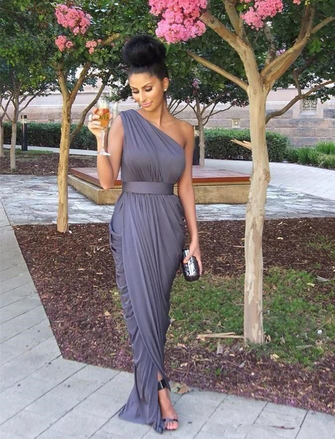 Burnt Orange Long Bridesmaid Dresses One Shoulder Ruffled Draped Maid of Honor Gowns Formal Wedding Guest Dress Split Floor Length