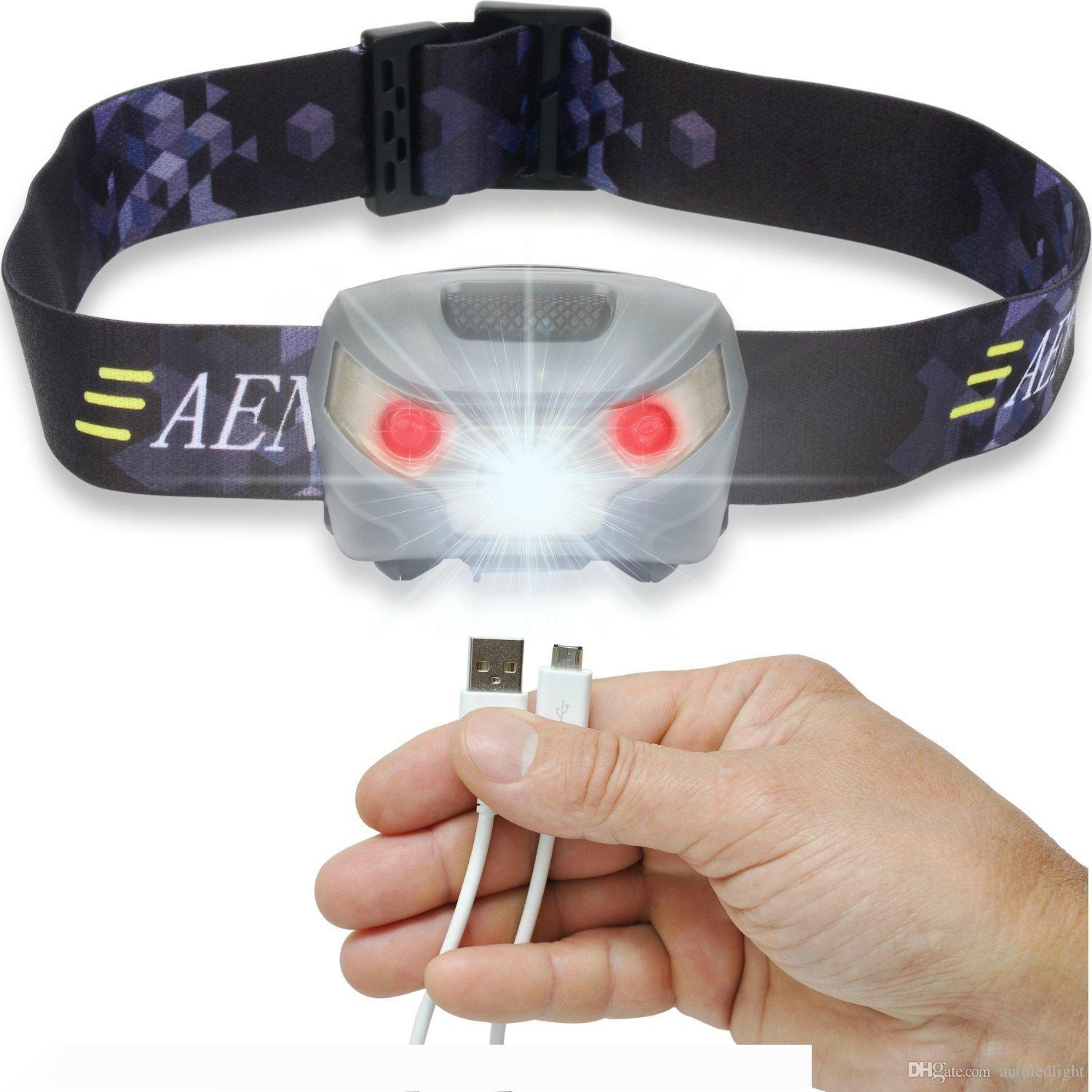 LED Lampe frontale lampe de poche rechargeable Phares, câble USB inclus, feux rouges, 5 modes, Mains libres Courir, jogging, randonnée pédestre