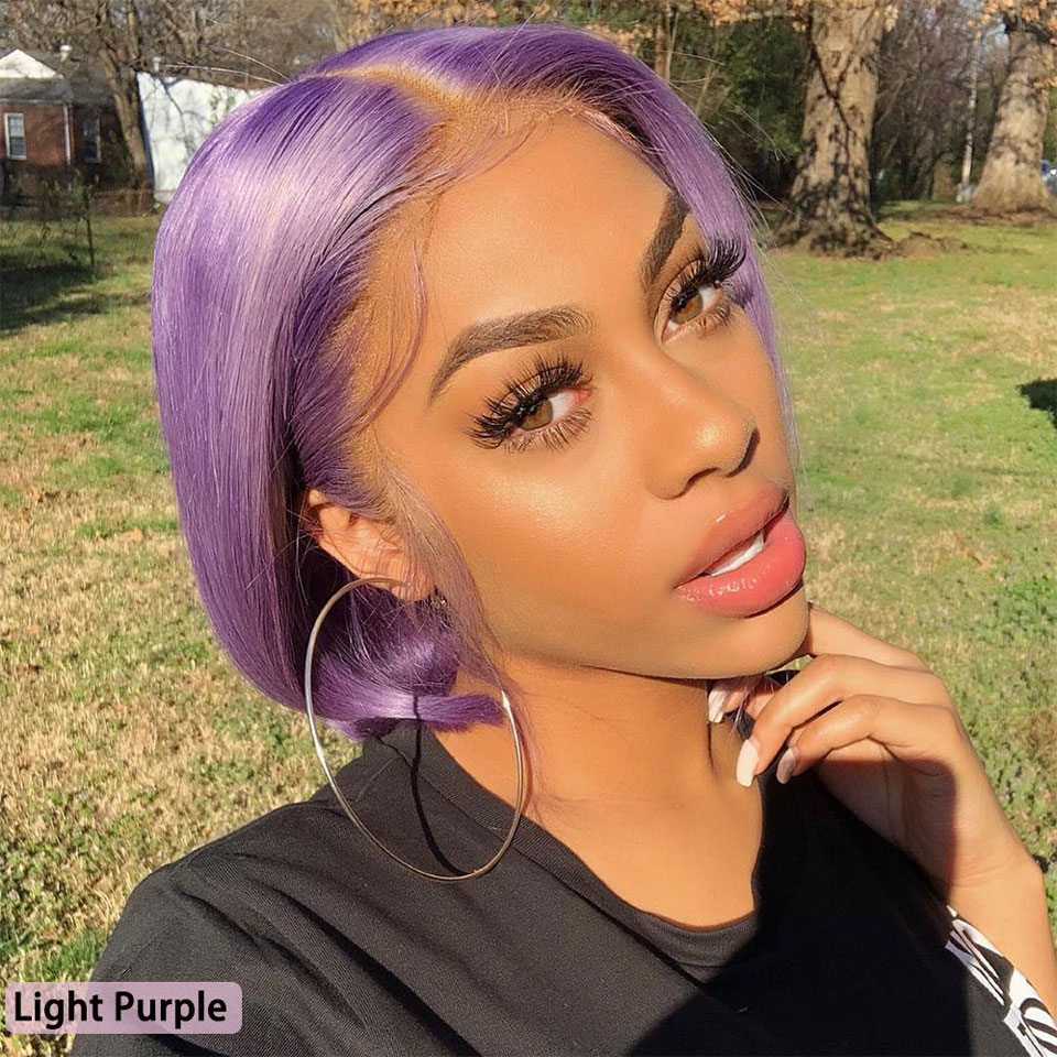 Ishow Straight Short Bob Wigs 99j Blue 613 Blonde 13x4 Lace Front Human Hair Wig Pink Green Straight Ombre Wigs