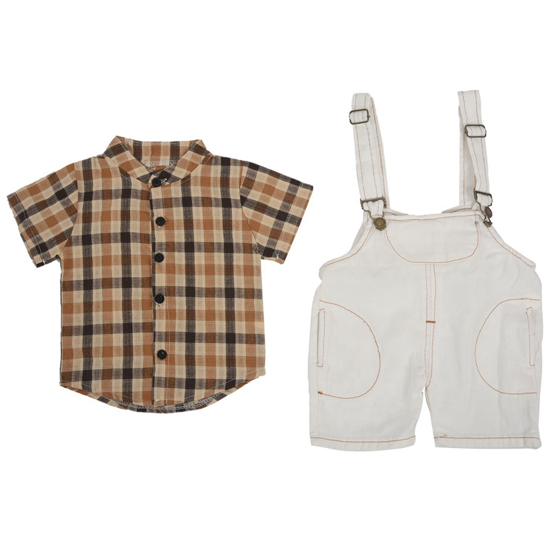 Newborn Baby Boys Clothes Children Summer Two-Piece Plaid Shirt Straps Jeans Suits, White 90
Newborn Baby Boys Clothes Children Summer Two-Piece Plaid Shirt Straps Jeans Suits, White 90