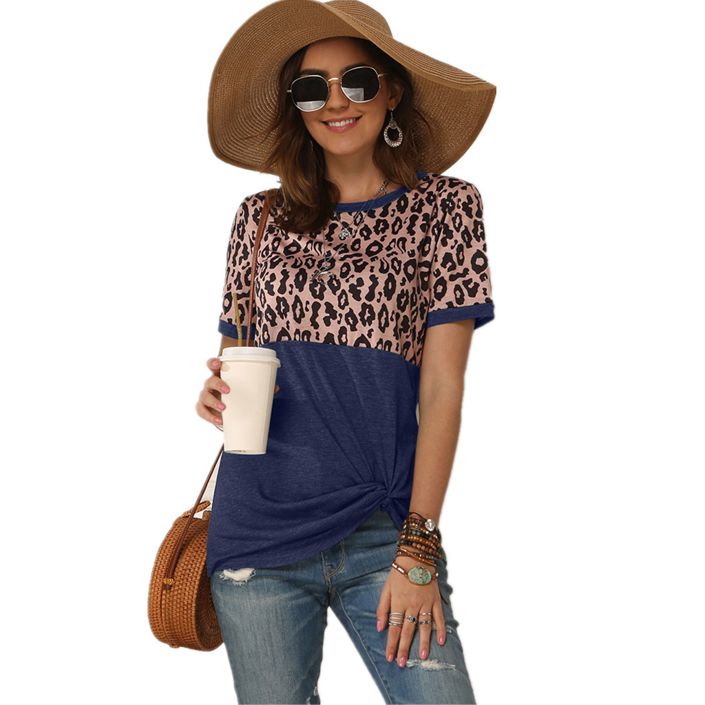Spot T-Shirt spring and summer fashion casual round neck leopard short-sleeved women support mixed batch