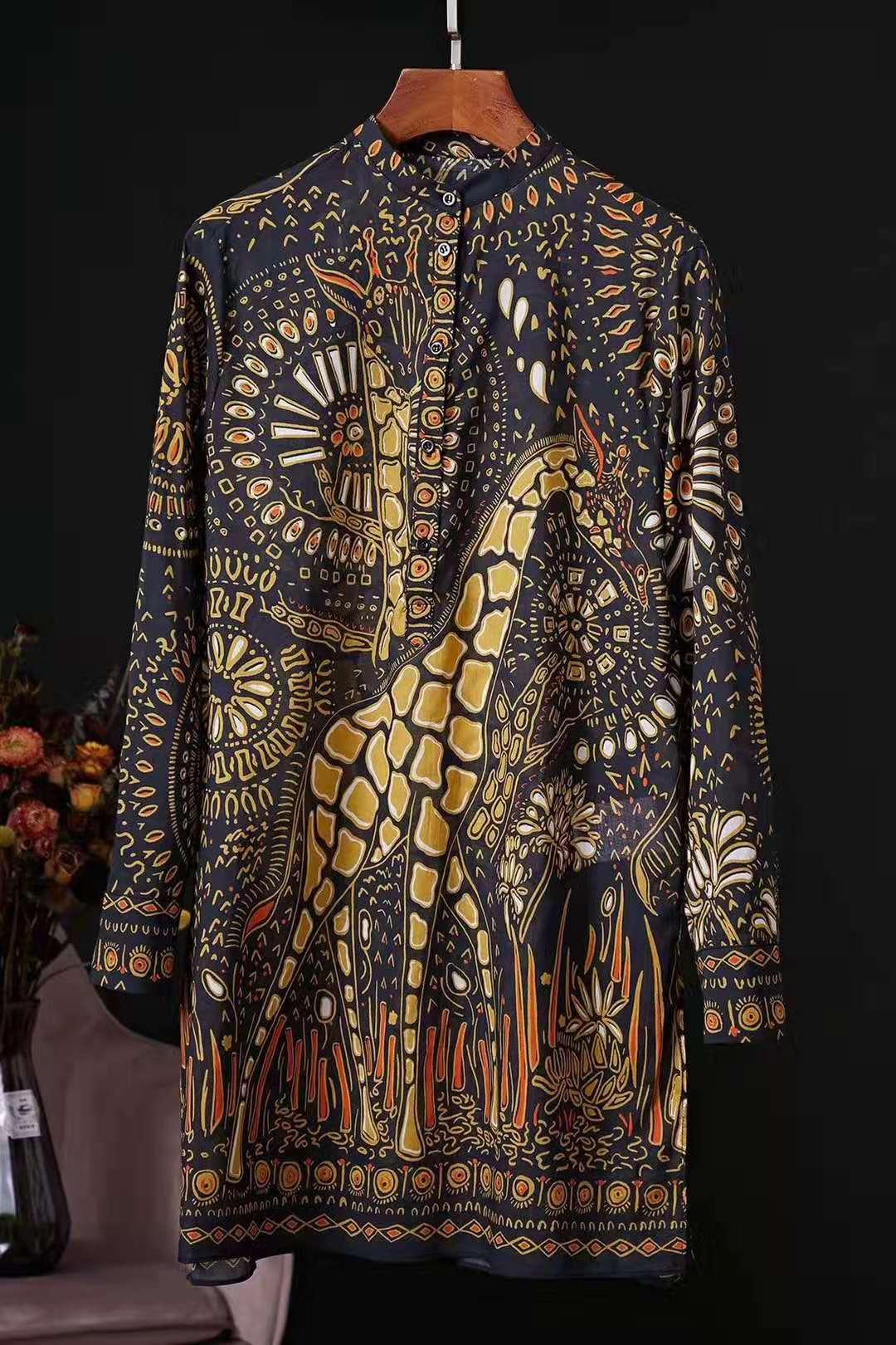 French style art RETRO spring 2020 holiday lion Giraffe Print close waist shirt dress, White
French style art RETRO spring 2020 holiday lion Giraffe Print close waist shirt dress, White