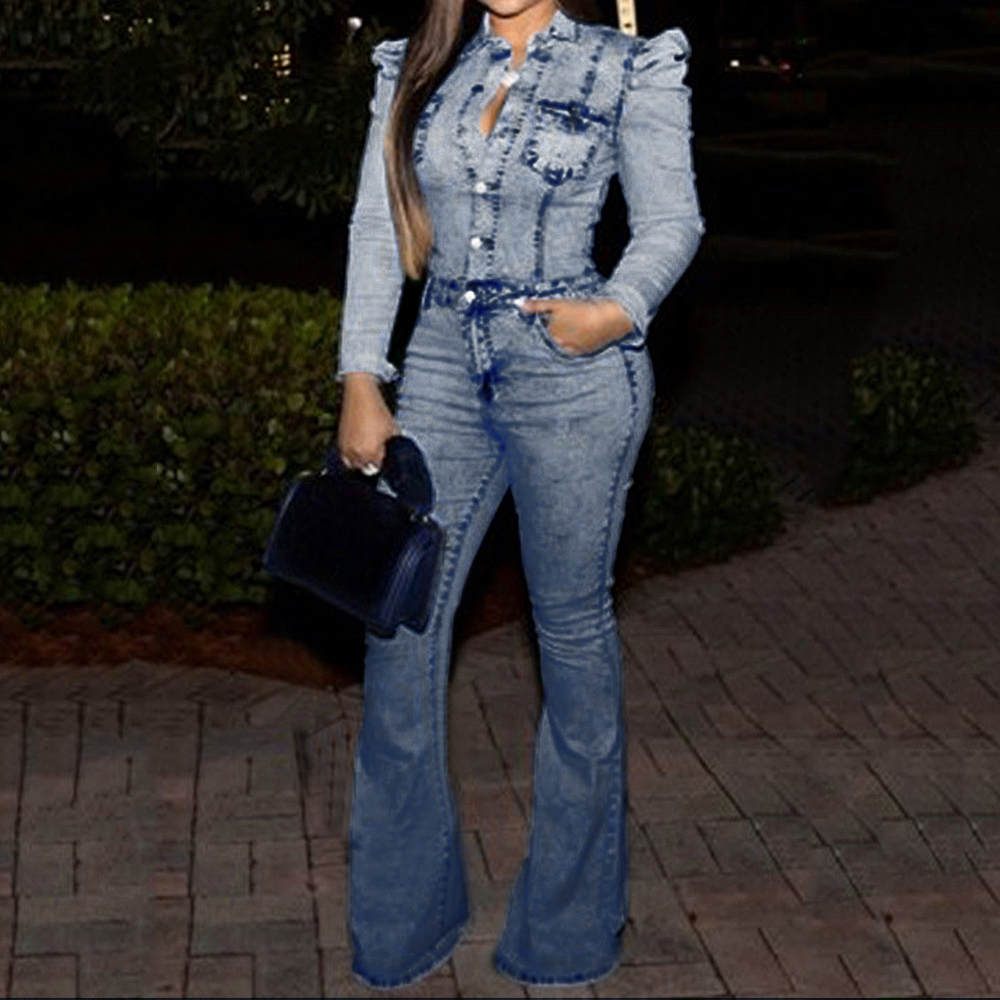 Adisputent 2020 New Spring Womens Jumpsuits Female Casual Long Sleeves High Waist Jean Demin Jumpsuits Romper Overall Playsuit T200509
