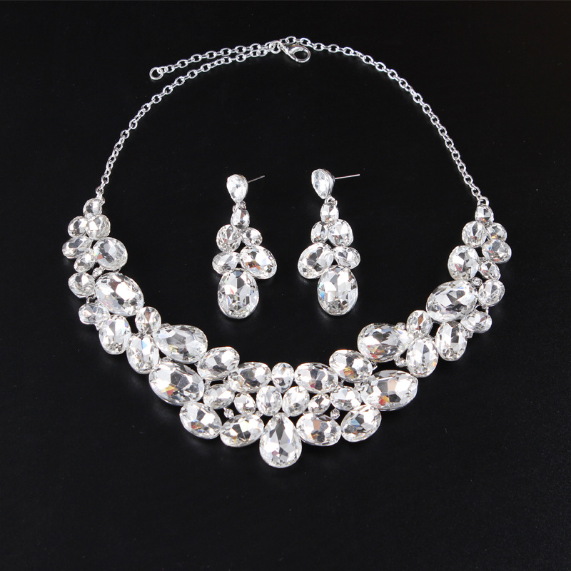 High quality wedding jewelry sets bridal silver necklace and earrings crystal women party dress jewerly accessories