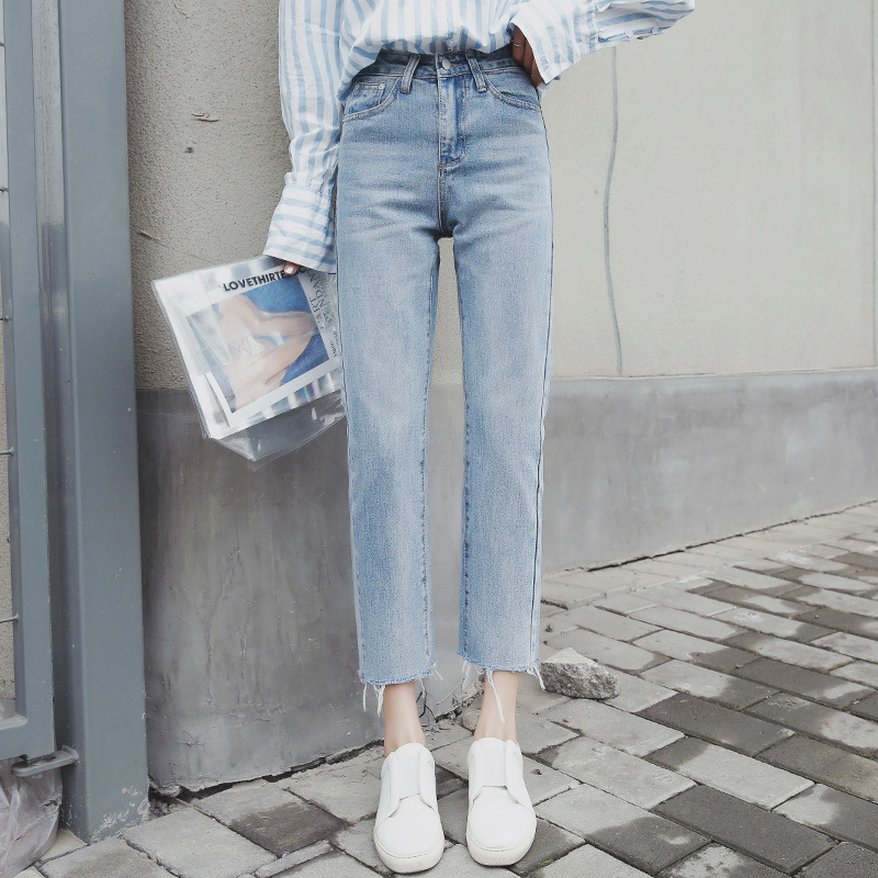 2020 Autumn New Jeans Women' Straight Jeans Women' Ankle-length Pants Light Blue Student Pants Female High Waist, Deep blue
2020 Autumn New Jeans Women' Straight Jeans Women' Ankle-length Pants Light Blue Student Pants Female High Waist, Deep blue