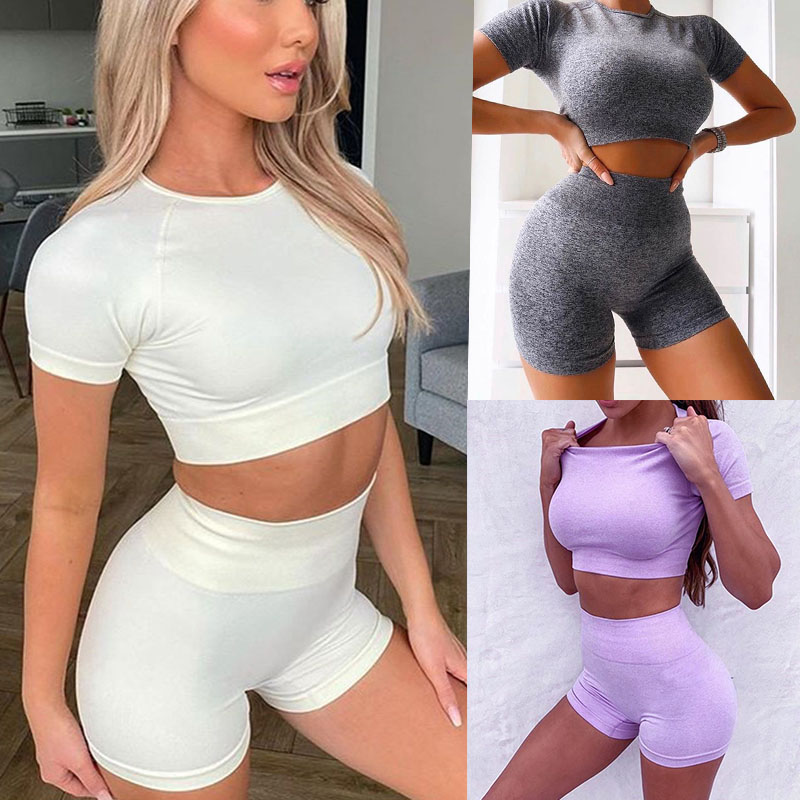 Women Tracksuit Two Piece Yoga Suit Short Sleeve Crop Tops High Waist Sports Shorts Sexy Fitness Running Sets Women Sportswear 050714, Gray
Women Tracksuit Two Piece Yoga Suit Short Sleeve Crop Tops High Waist Sports Shorts Sexy Fitness Running Sets Women Sportswear 050714, Gray