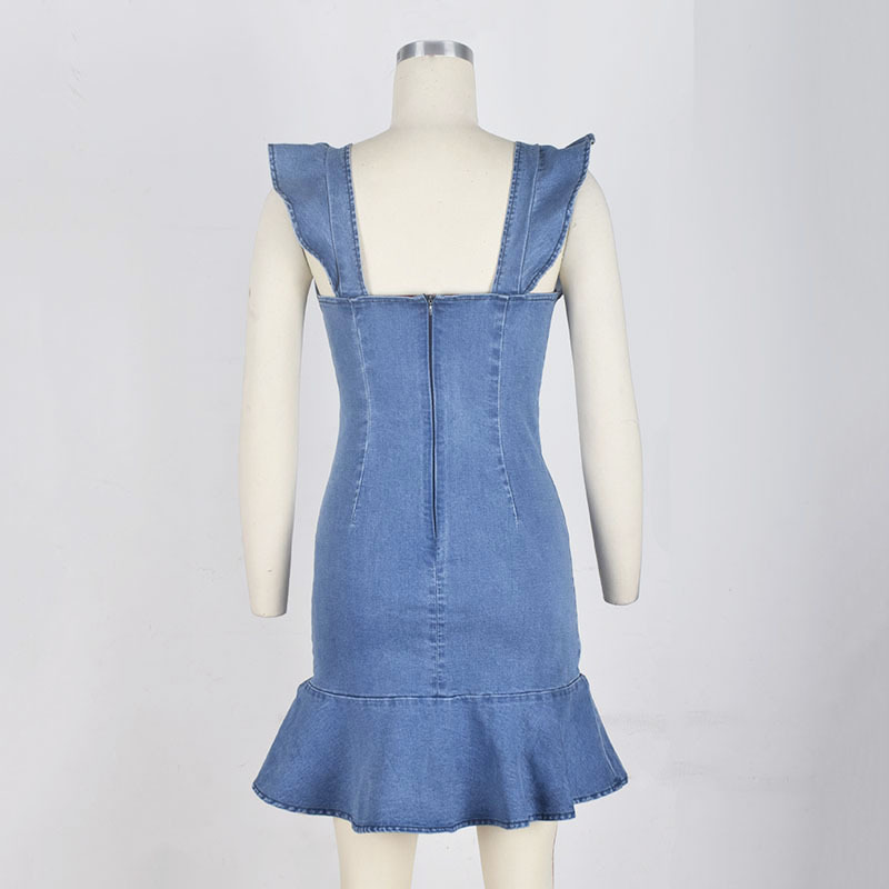 LgucH Unique Denim Dress Summer Sundress Backless Mini Jeans Dress Falbala Fashion Casual Women Clothes Blue New S XL T200319
