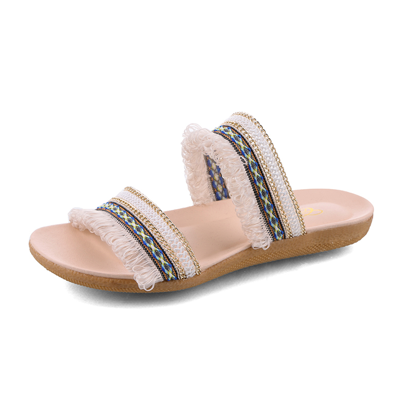 2020 Holiday Leisure Ethnic Retro Golden Brim Feather Ball Tassel Embroidered Rubber Soles Beach Women Slippers, Beige
2020 Holiday Leisure Ethnic Retro Golden Brim Feather Ball Tassel Embroidered Rubber Soles Beach Women Slippers, Beige