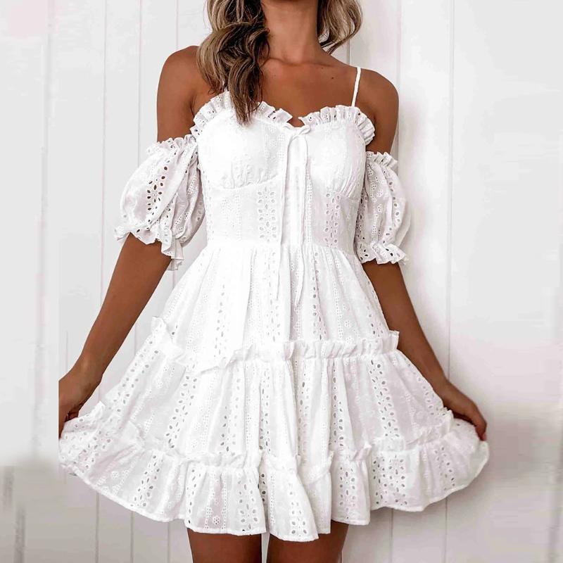 Women' summer Embroidered Hollow Lace Wrapped Strap One-Sleeve Pleated Lace Dress Casual Party elegant Dress Vestido de Mujer, White
Women' summer Embroidered Hollow Lace Wrapped Strap One-Sleeve Pleated Lace Dress Casual Party elegant Dress Vestido de Mujer, White