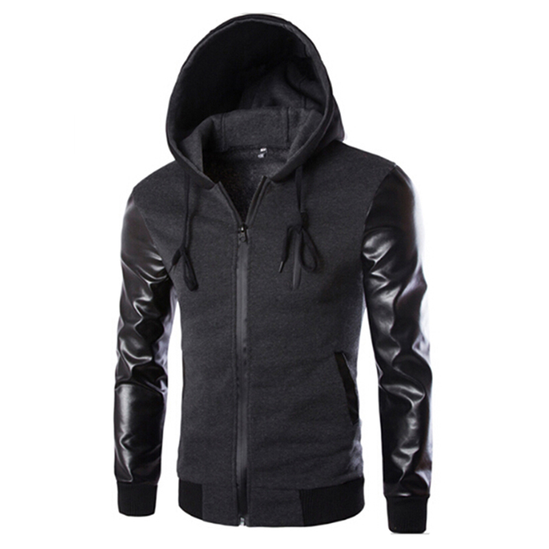 Spring Sport Jacket Men Hooded Running Jacket And Coat PU Leather Sleeve Slim Outerwear Coat Men Zipper Sportswear, Dark grey
Spring Sport Jacket Men Hooded Running Jacket And Coat PU Leather Sleeve Slim Outerwear Coat Men Zipper Sportswear, Dark grey