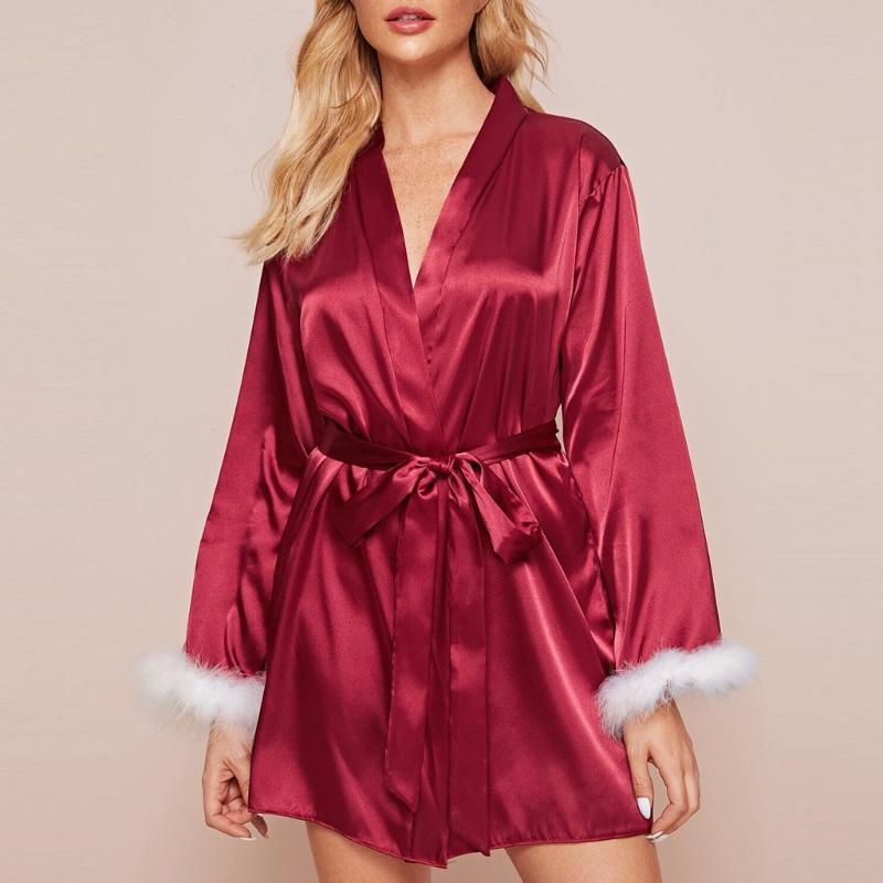 Sexy Women Sleepwear Lingerie Silk Mini Robe long sleeve Bathrobe Satin Nightwear Babydoll Feather Decoration Belted Robe Dress, Pink
Sexy Women Sleepwear Lingerie Silk Mini Robe long sleeve Bathrobe Satin Nightwear Babydoll Feather Decoration Belted Robe Dress, Pink