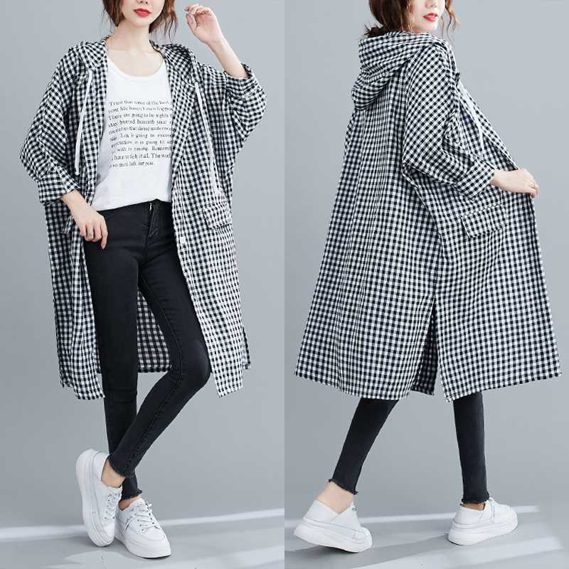Autumn 2020 plus size women's clothing loose hooded large shirt Traveling mid-length trench coat, White black
Autumn 2020 plus size women's clothing loose hooded large shirt Traveling mid-length trench coat, White black
