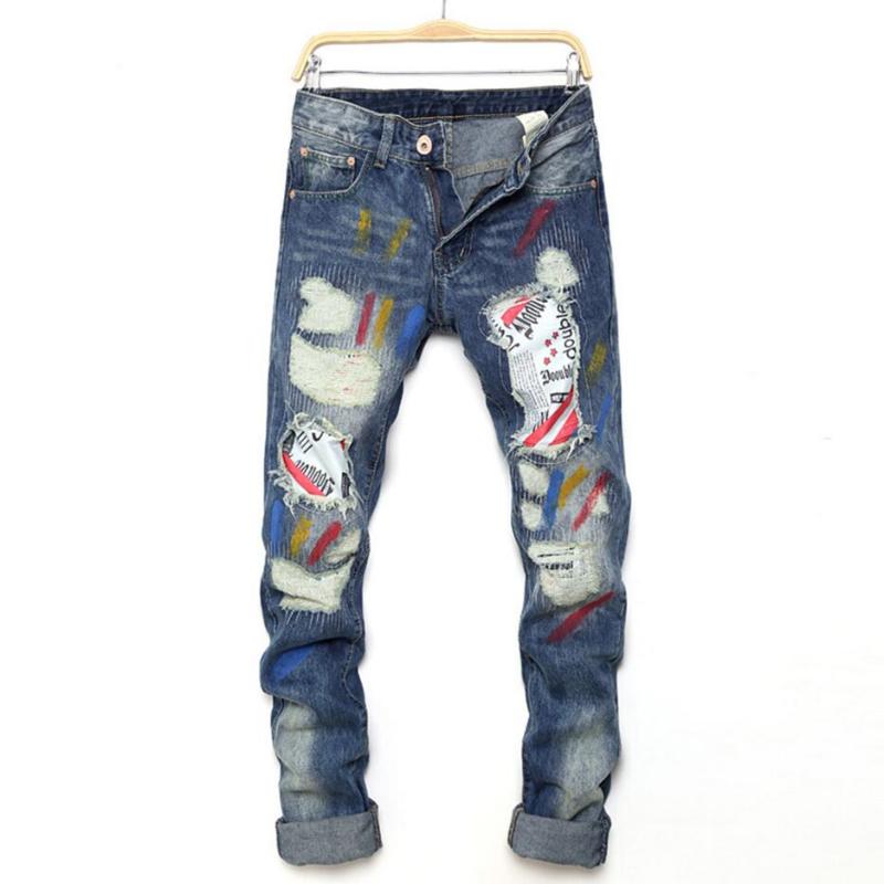 EL BARCO Pattern Print Ripped Holes Denim Jeans Men Hip Hop Streetwear Slim Blue Male Cotton Pants Soft Patches Stripe Trousers
EL BARCO Pattern Print Ripped Holes Denim Jeans Men Hip Hop Streetwear Slim Blue Male Cotton Pants Soft Patches Stripe Trousers