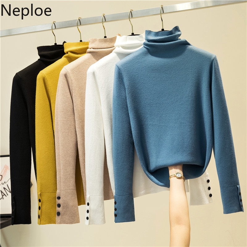 Neploe Turtleneck Women Sweater Buttons Long Sleeve Korean Slim Basic Knitted Pullover 2020 Autumn Winter Pull Femme 4D543, Black
Neploe Turtleneck Women Sweater Buttons Long Sleeve Korean Slim Basic Knitted Pullover 2020 Autumn Winter Pull Femme 4D543, Black